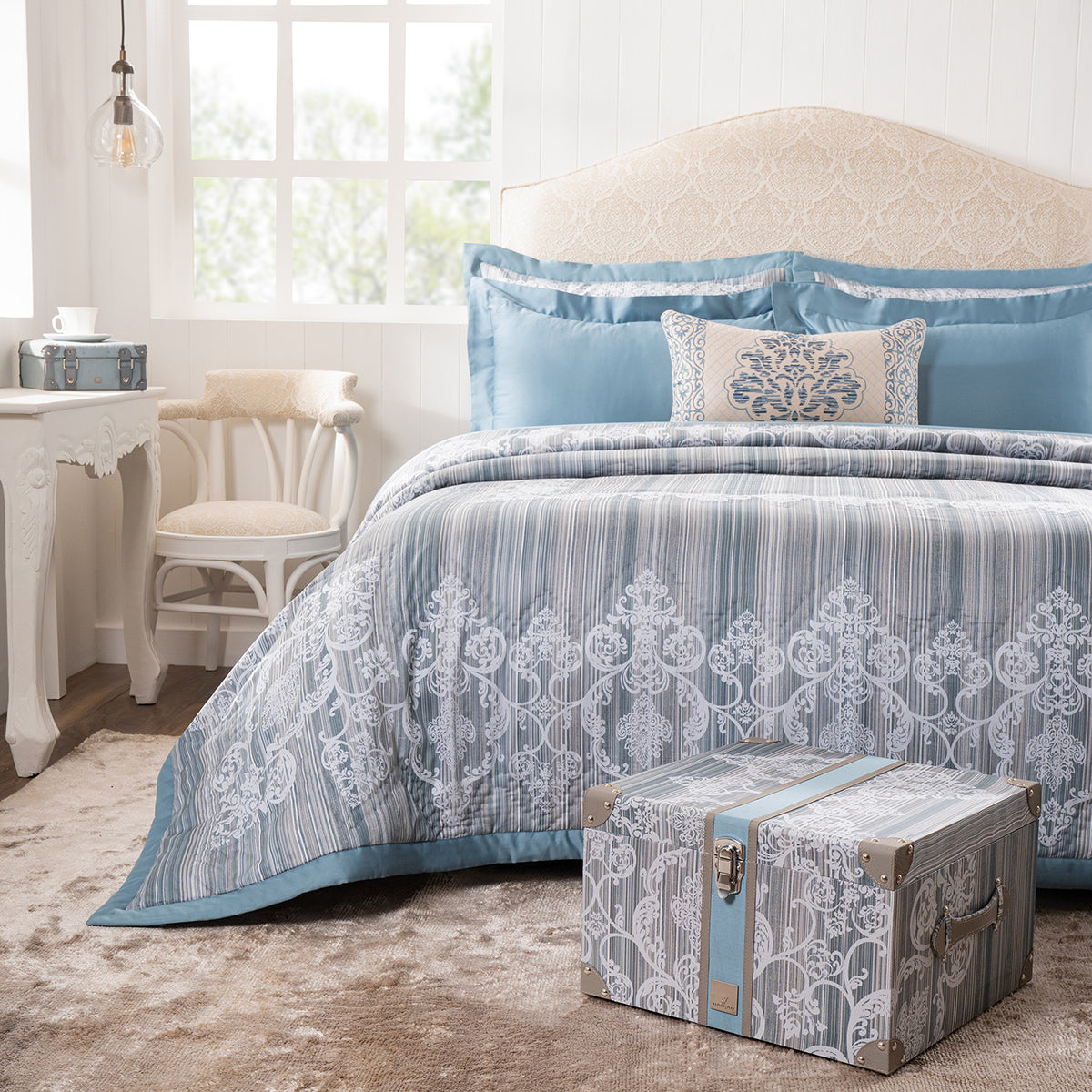 Quilt Set 100% Cotton 8Pcs Blue Veloura Imperial Grace