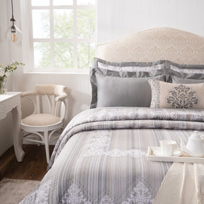 Quilt Set 100% Cotton 8Pcs Grey Veloura Imperial Grace
