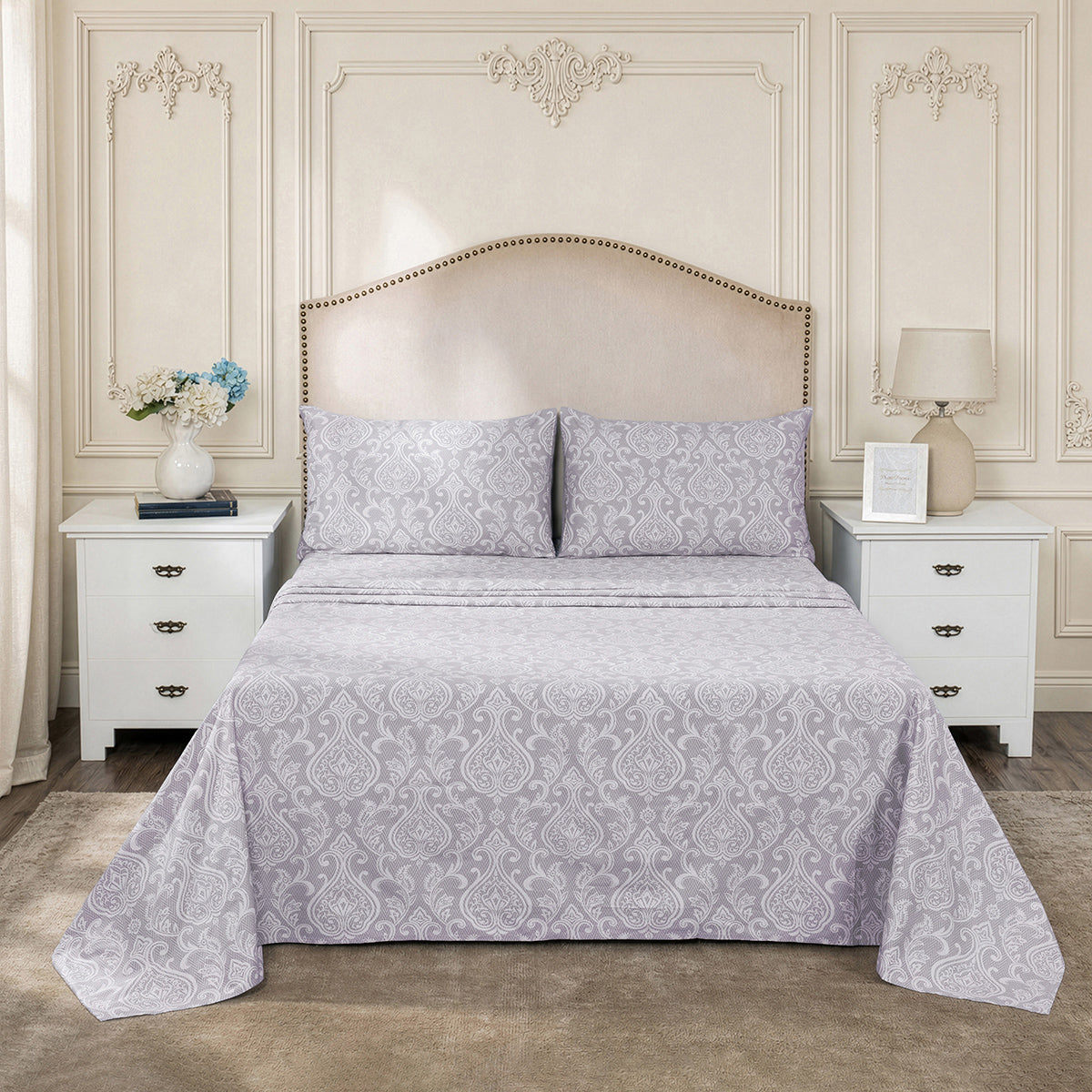 Bedsheet with Pillow Case Purple 100% Cotton Imperio