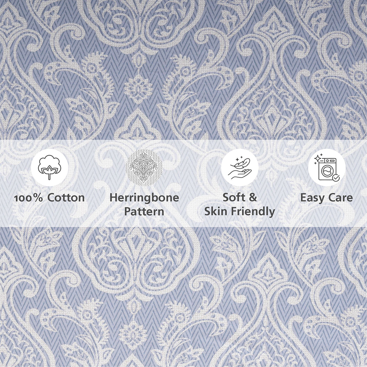 Bedsheet with Pillow Case Blue 100% Cotton Imperio