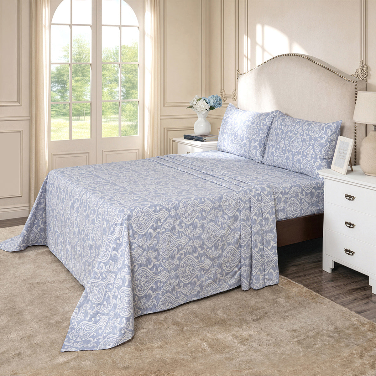 Bedsheet with Pillow Case Blue 100% Cotton Imperio