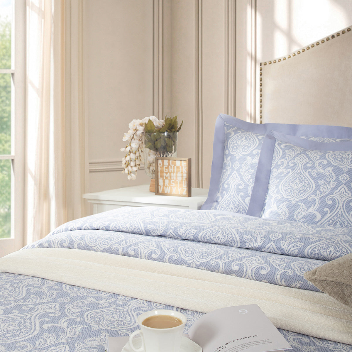8 Pcs Duvet Cover Set 100% Cotton Blue Imperio