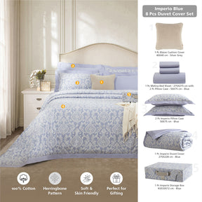 8 Pcs Duvet Cover Set 100% Cotton Blue Imperio