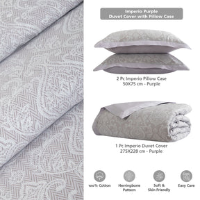 Duvet Cover with Pillow Case Purple 100% Cotton Imperio