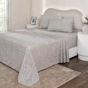 Hermosa Botanic Bloom Florique 100% Cotton Printed Bedsheet with Pillow Case Beige
