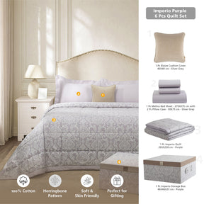 6 Pcs Quilt/Quilted Bed Cover Set Purple Imperio