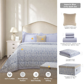 6 Pcs Quilt/Quilted Bed Cover Set Blue Imperio