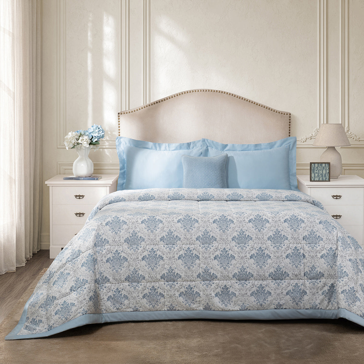 6 Pcs Quilt/Quilted Bed Cover Set Blue Montclair