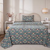Bedsheet with Pillow Case 100% Cotton Verdant Heritage Garden Teal