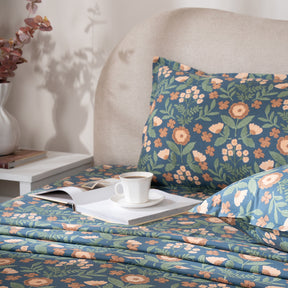 Bedsheet with Pillow Case 100% Cotton Verdant Heritage Garden Teal