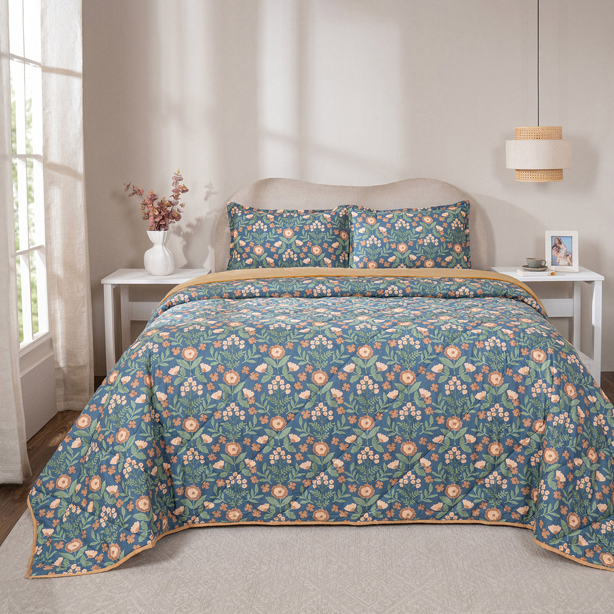 Quilt 100% Cotton Shell Verdant Heritage Garden Teal
