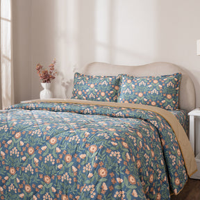 Quilt Set 4 Pcs Set Verdant Heritage Garden Teal