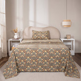Bedsheet with Pillow Case 100% Cotton Verdant Heritage Garden Rustic Brown