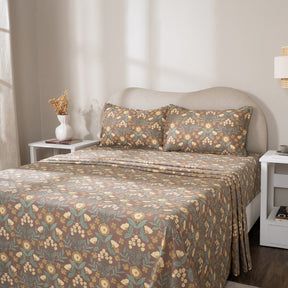 Bedsheet with Pillow Case 100% Cotton Verdant Heritage Garden Rustic Brown