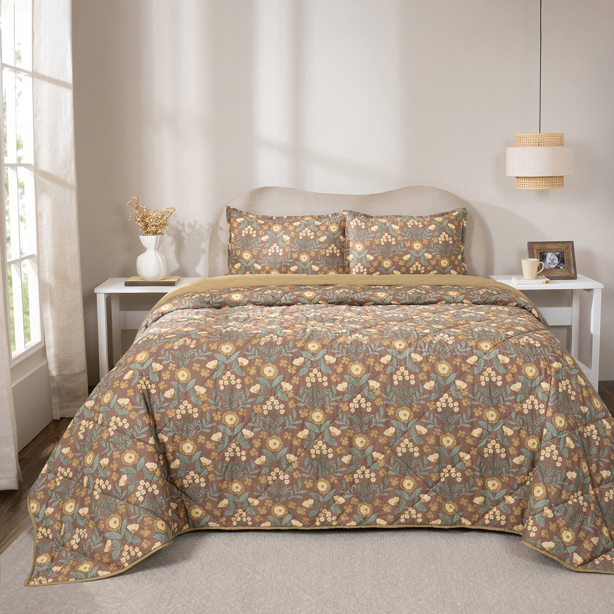 Quilt Set 4 Pcs Set Verdant Heritage Garden Rustic Brown