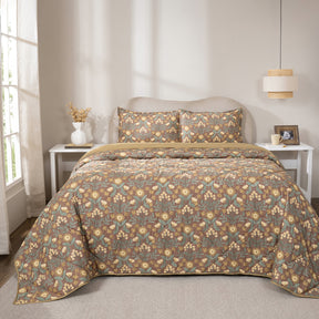 Quilt Set 4 Pcs Set Verdant Heritage Garden Rustic Brown