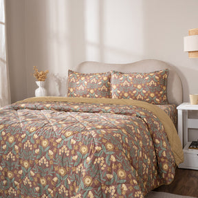 Quilt Set 4 Pcs Set Verdant Heritage Garden Rustic Brown