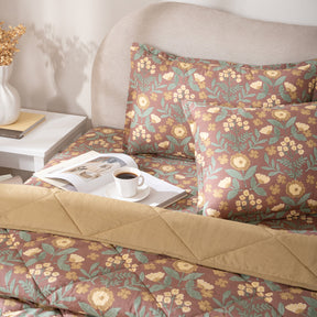 Quilt Set 4 Pcs Set Verdant Heritage Garden Rustic Brown