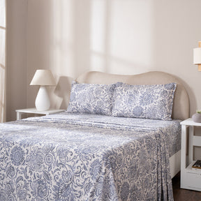 Bedsheet with Pillow Case 100% Cotton Brushed Jacobean Heritage Garden Dark Denim