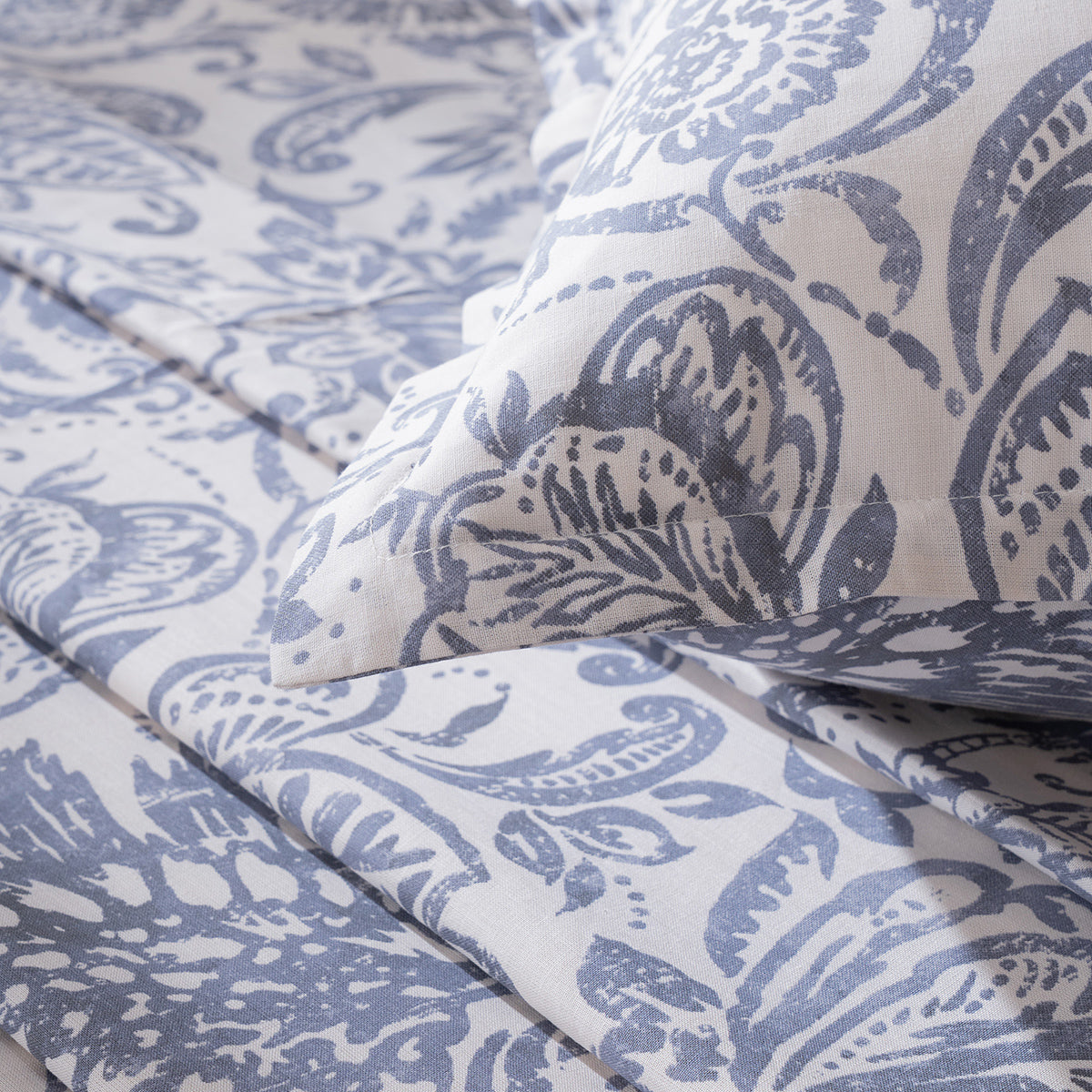 Bedsheet with Pillow Case 100% Cotton Brushed Jacobean Heritage Garden Dark Denim