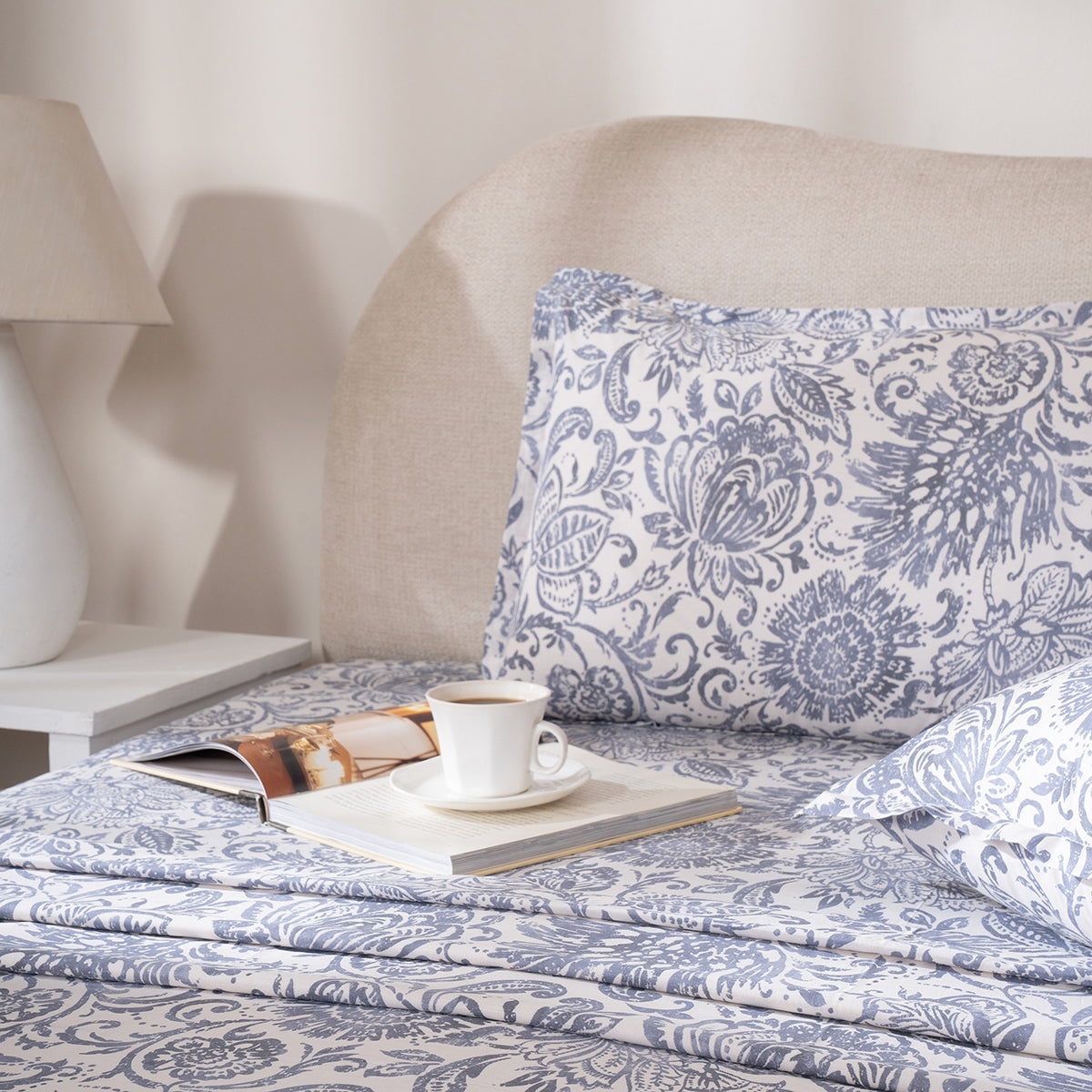 Bedsheet with Pillow Case 100% Cotton Brushed Jacobean Heritage Garden Dark Denim