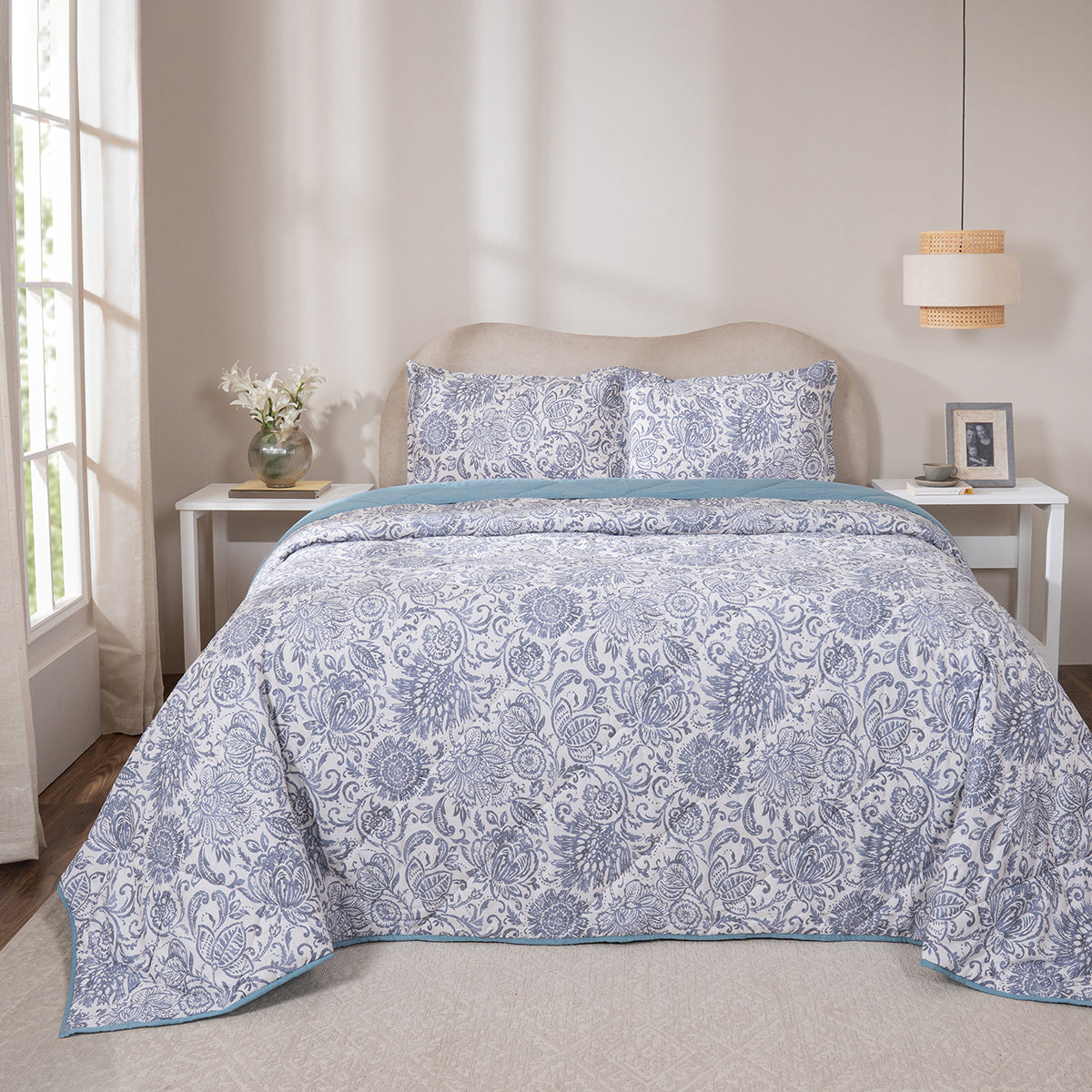 Quilt Set 4 Pcs Set Brushed Jacobean Heritage Garden Dark Denim