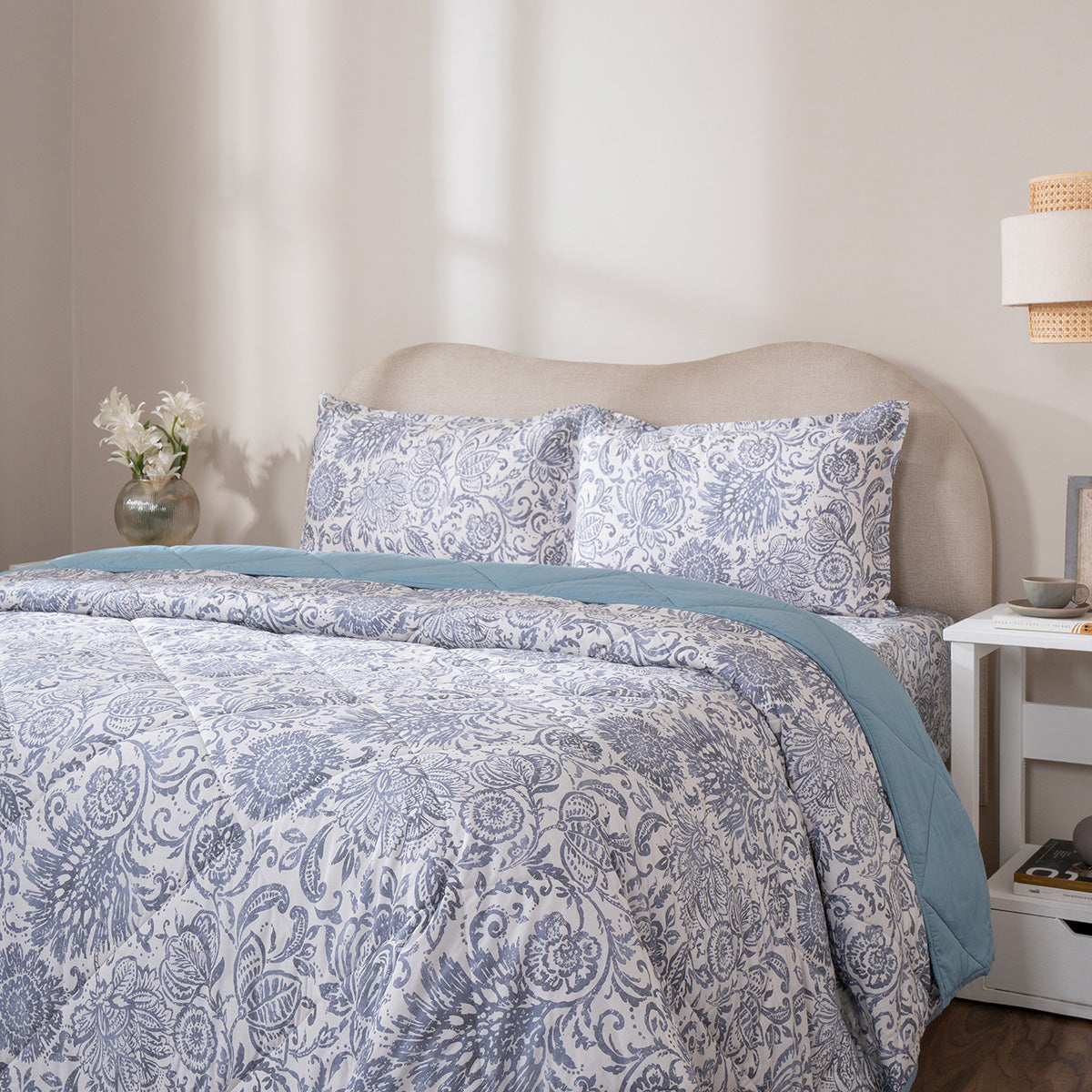 Quilt Set 4 Pcs Set Brushed Jacobean Heritage Garden Dark Denim