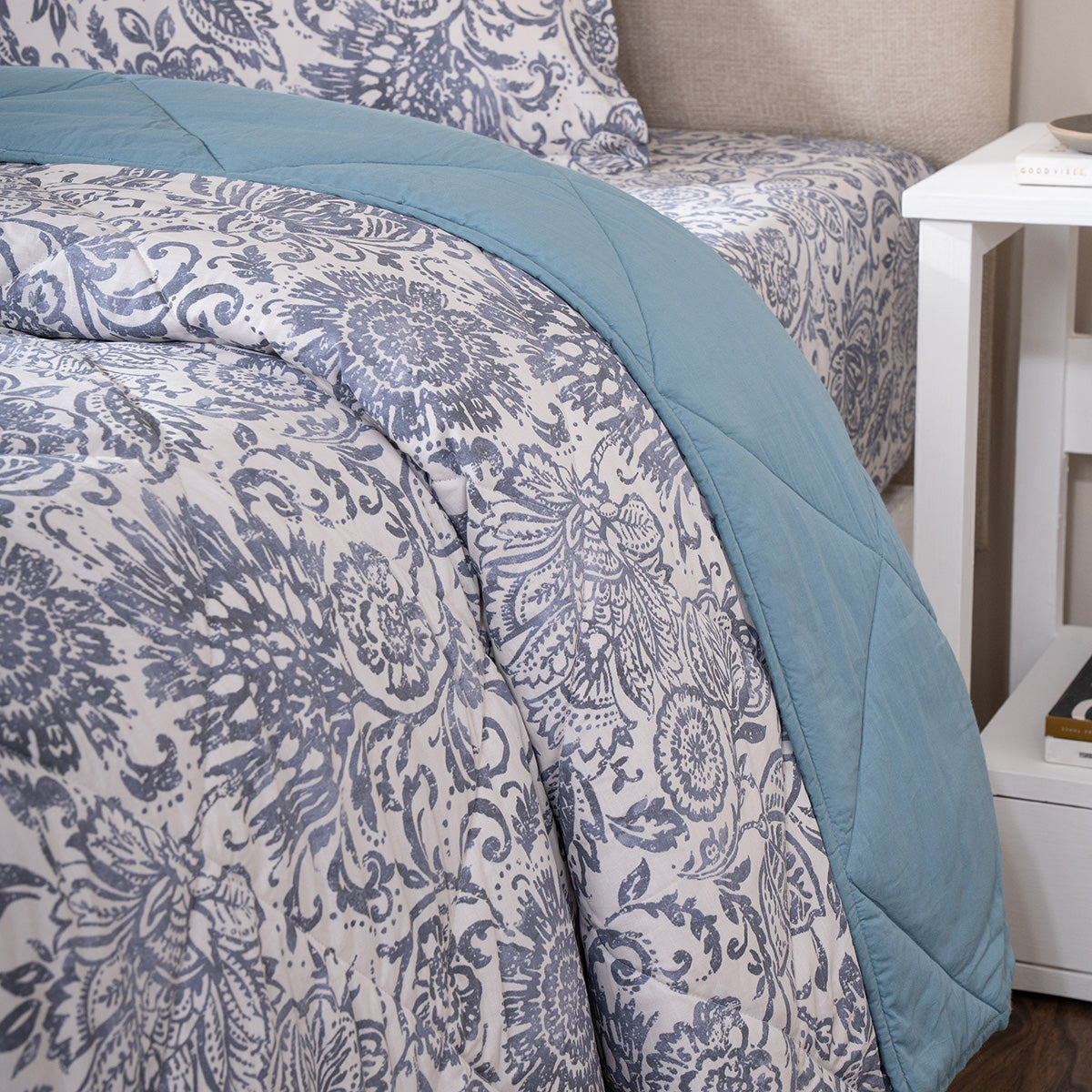 Quilt Set 4 Pcs Set Brushed Jacobean Heritage Garden Dark Denim