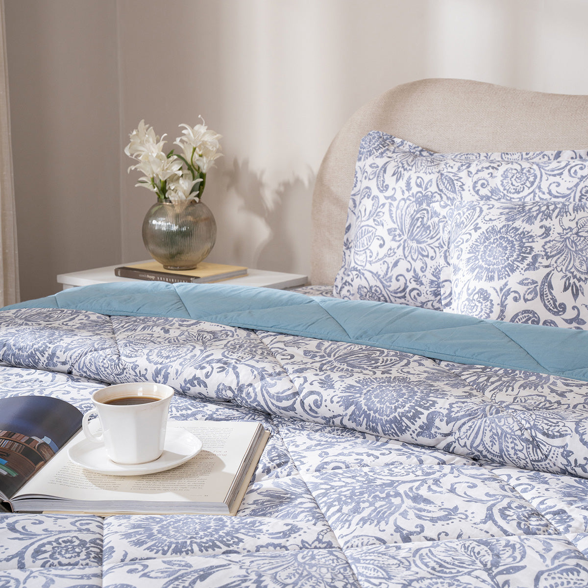Quilt Set 4 Pcs Set Brushed Jacobean Heritage Garden Dark Denim