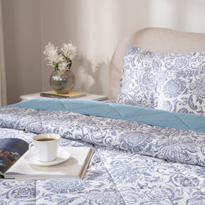 Quilt Set 4 Pcs Set Brushed Jacobean Heritage Garden Dark Denim