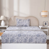 Fitted Sheet with Pillow Case 100% Cotton Brushed Jacobean Heritage Garden Dark Denim