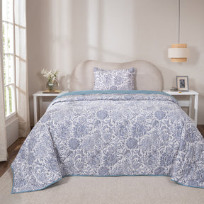 Quilt 100% Cotton Shell Brushed Jacobean Heritage Garden Dark Denim