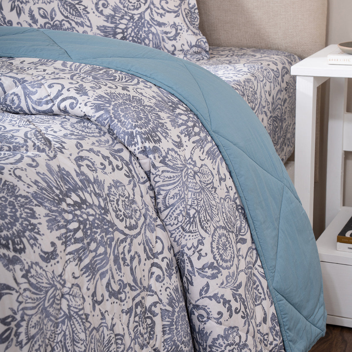 Quilt 100% Cotton Shell Brushed Jacobean Heritage Garden Dark Denim