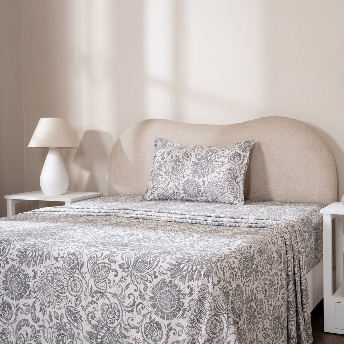 Bedsheet with Pillow Case 100% Cotton Brushed Jacobean Heritage Garden Beige