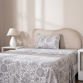 Bedsheet with Pillow Case 100% Cotton Brushed Jacobean Heritage Garden Beige