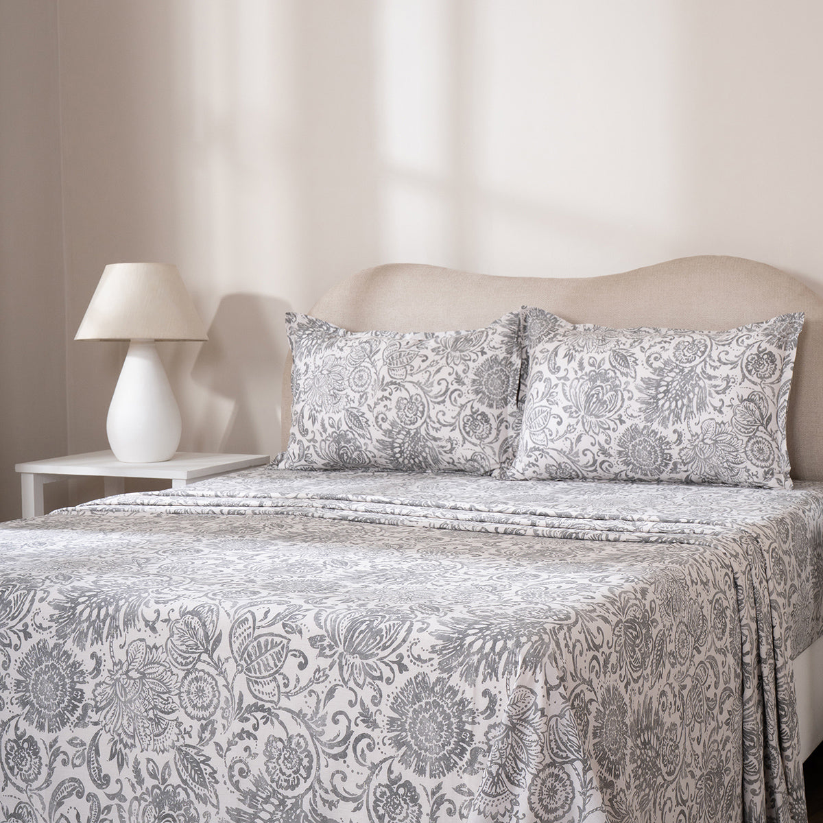 Bedsheet with Pillow Case 100% Cotton Brushed Jacobean Heritage Garden Beige