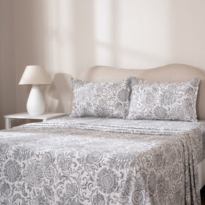 Bedsheet with Pillow Case 100% Cotton Brushed Jacobean Heritage Garden Beige