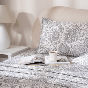 Bedsheet with Pillow Case 100% Cotton Brushed Jacobean Heritage Garden Beige