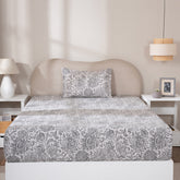 Fitted Sheet with Pillow Case 100% Cotton Brushed Jacobean Heritage Garden Beige