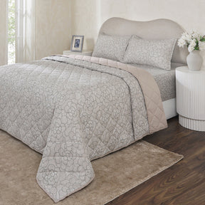 Hermosa Botanic Bloom Florique 4Pcs Beige Quilt Set