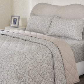 Hermosa Botanic Bloom Florique 4Pcs Beige Quilt Set