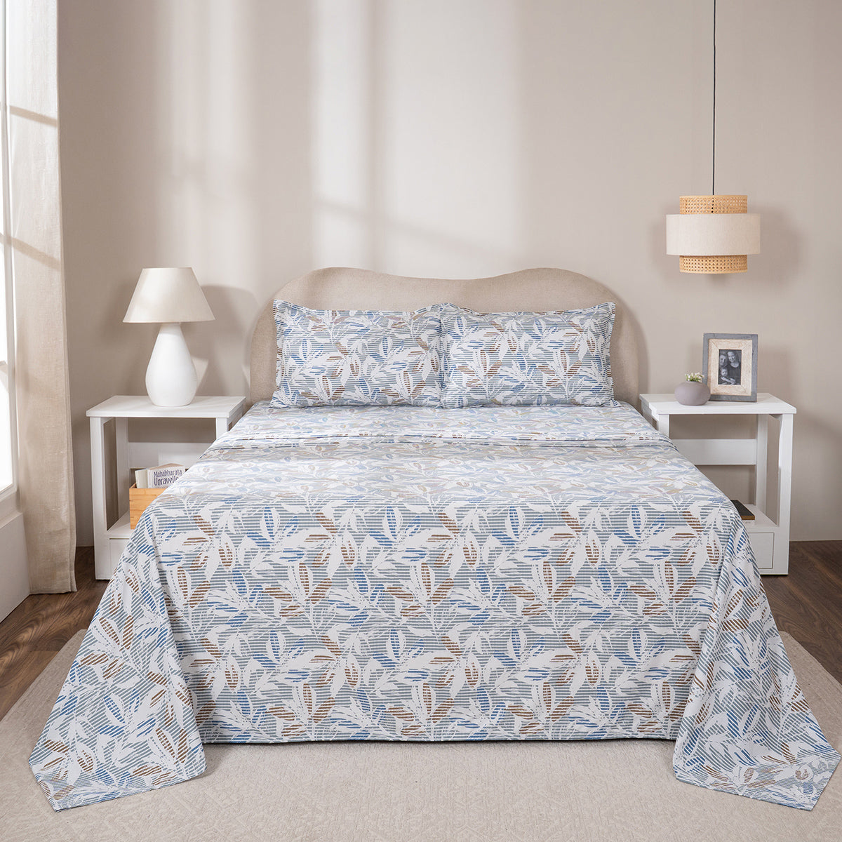 Bedsheet with Pillow Case 100% Cotton Silvane Heritage Garden Pearl Blue