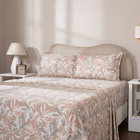 Bedsheet with Pillow Case 100% Cotton Silvane Heritage Garden Sand