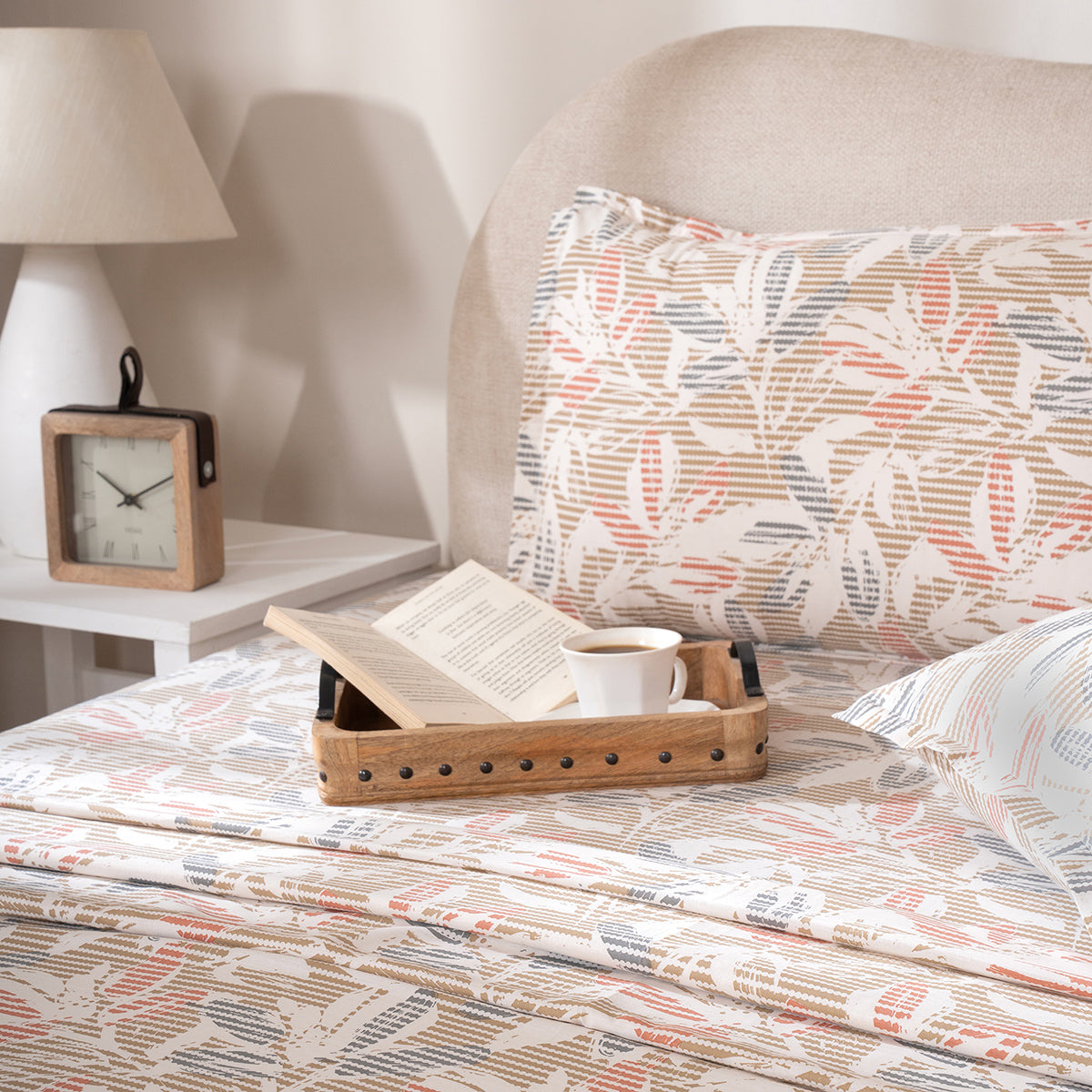 Bedsheet with Pillow Case 100% Cotton Silvane Heritage Garden Sand