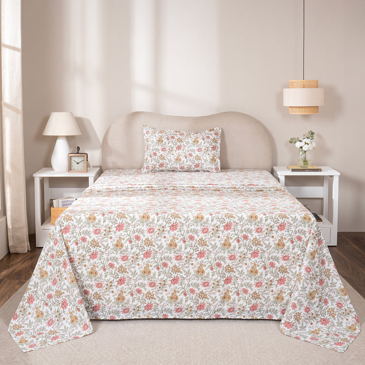 Bedsheet with Pillow Case 100% Cotton Elaria Heritage Garden Red