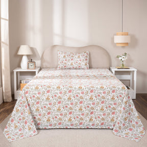 Bedsheet with Pillow Case 100% Cotton Elaria Heritage Garden Red