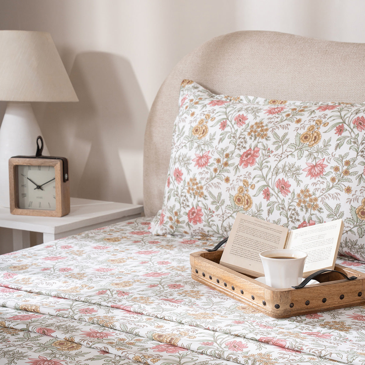 Bedsheet with Pillow Case 100% Cotton Elaria Heritage Garden Red