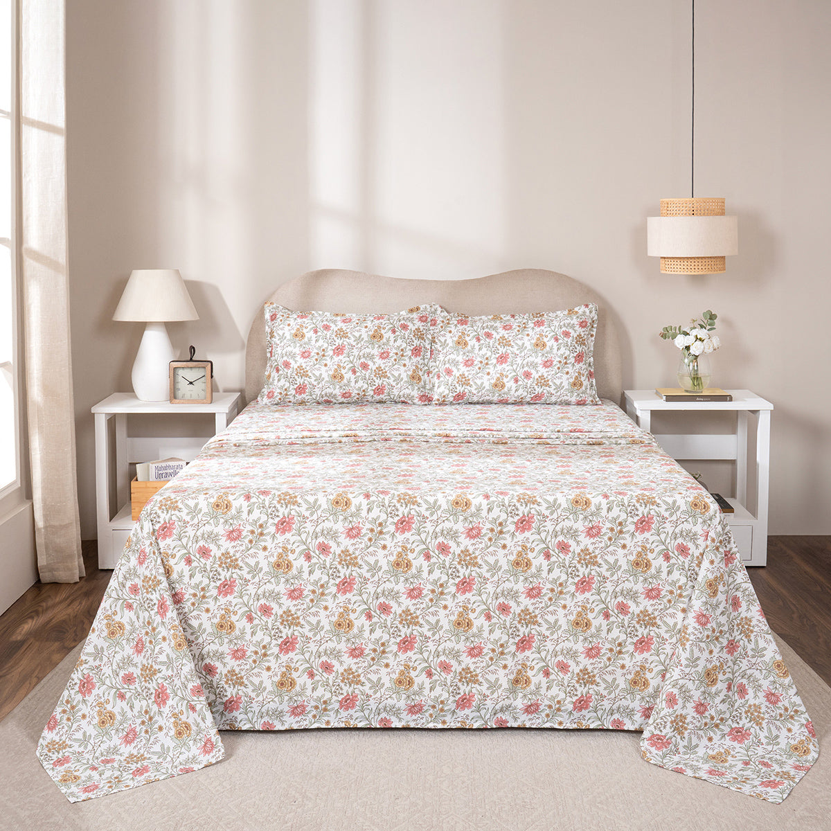 Bedsheet with Pillow Case 100% Cotton Elaria Heritage Garden Red