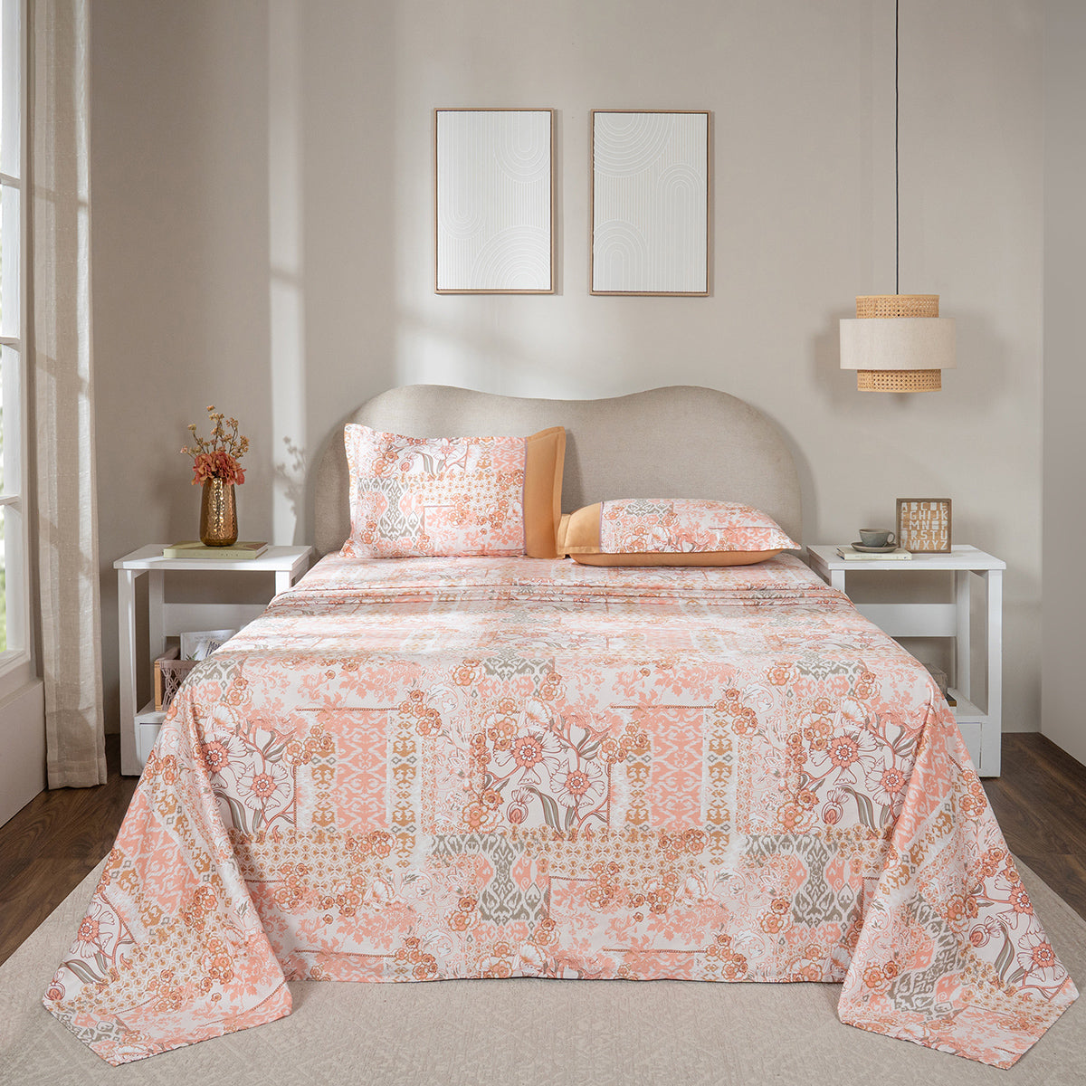 Bedsheet with Pillow Case 100% Cotton Ethereal Floral Heritage Garden Dusty Coral