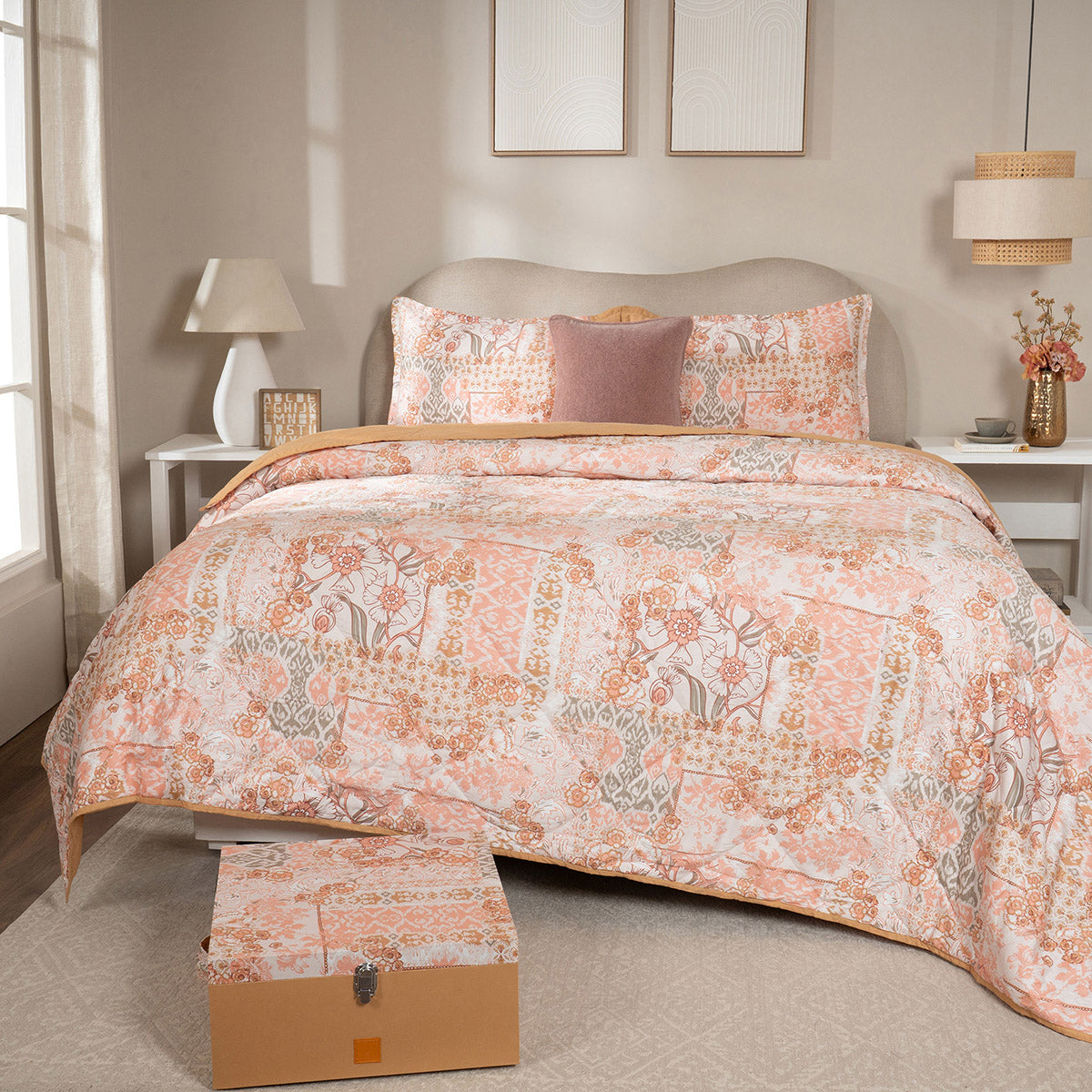Bed Box Set 6 Pcs Set Ethereal Floral Heritage Garden Dusty Coral